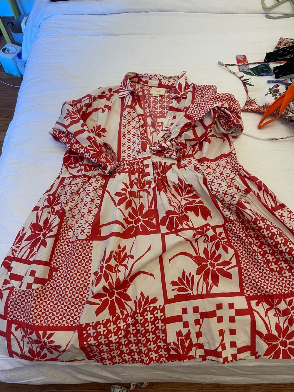 Anthropologie Red & Cream Floral Patchwork Women's Dress